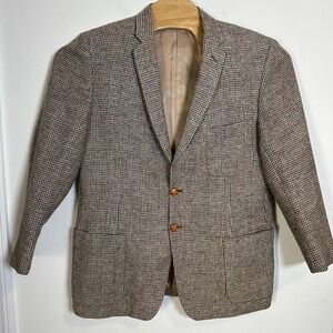 Alexandre Harris Tweed Blazer Mens 44R‎ Brown Houndstooth Wool Jacket England